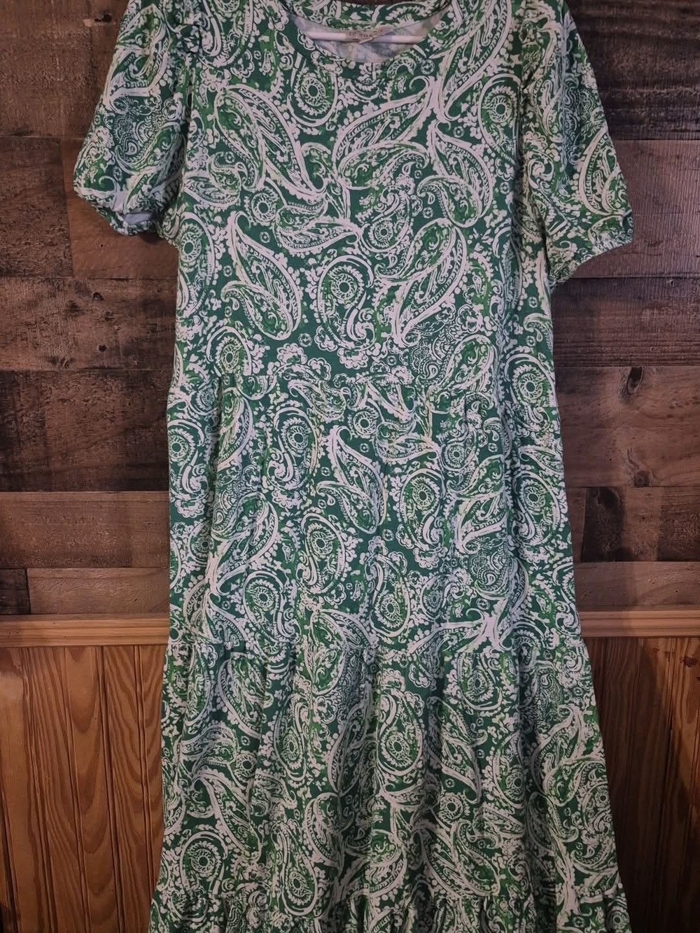 Green Paisley Short Sleeve Maxi Dress